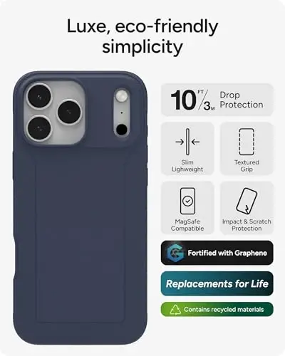 ZAGG Luxe Snap Phone Case for iPhone 17 Pro Max - Blue Navy, Durable Graphene for Drop Protection (10ft/3m), Slim Lightweight Design, MagSafe Compatible - 2