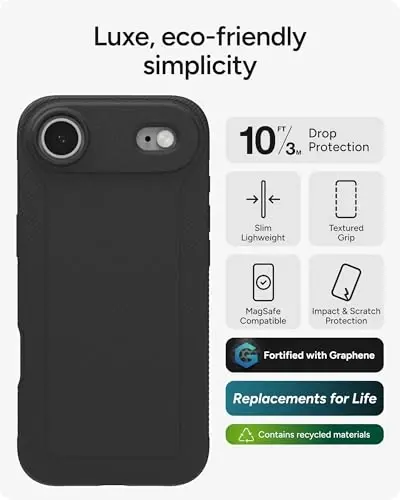 ZAGG Luxe Snap Phone Case for iPhone Air - Black, Dropdan himoya qilish uchun bardoshli Grafen (3m/10ft), Yengil ixcham dizayn, MagSafe bilan mos - 2