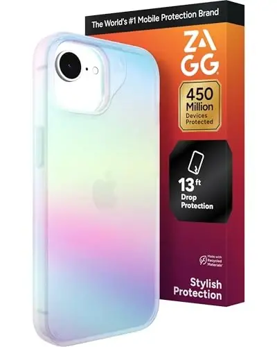 ZAGG Milan Case for iPhone 16e/ 15/14/ 13 – 13ft Drop Protection, Graphene Strengthened, Slim & Stylish Design, Iridescent Finish, Wireless Charging Compatible, Eco-Friendly, Iridescent - 1