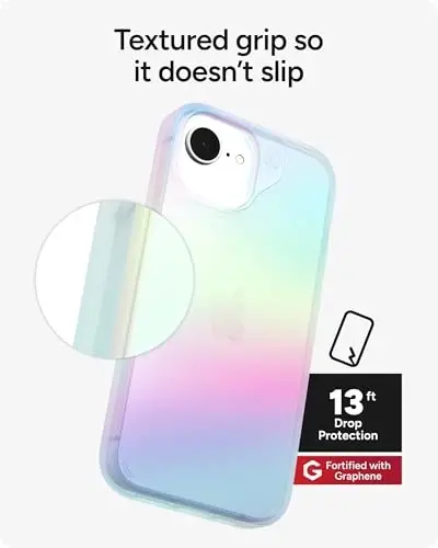 ZAGG Milan Case for iPhone 17e/ 16e/ 15/14/ 13 – 13ft Drop Protection, Graphene Strengthened, Slim & Stylish Design, Iridescent Finish, Wireless Charging Compatible, Eco-Friendly, Iridescent - 4