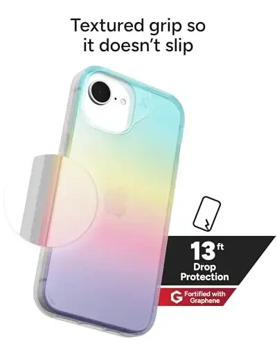 ZAGG Milan Case for iPhone 16e/ 15/14/ 13 – 13ft Drop Protection, Graphene Strengthened, Slim & Stylish Design, Iridescent Finish, Wireless Charging Compatible, Eco-Friendly, Iridescent - 3