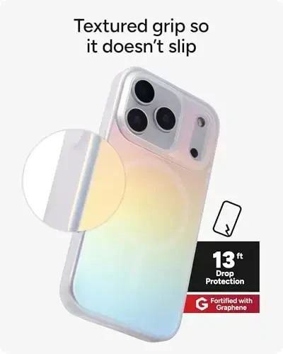 ZAGG Milan Snap Case for iPhone 17 Pro - Iridescent, Graphene Strengthened Phone Case with Drop Protection (13ft/4m), Textured Edges & Sparkle Design, MagSafe Charging Compatible - 5