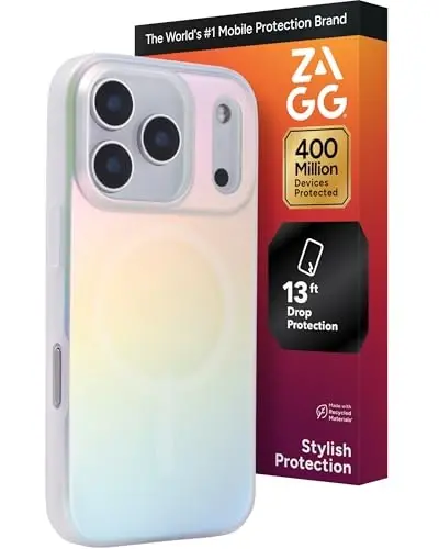 ZAGG Milan Snap Case for iPhone 17 Pro - Iridescent, Graphene Strengthened Phone Case with Drop Protection (13ft/4m), Textured Edges & Sparkle Design, MagSafe Charging Compatible - 1