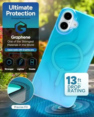 ZAGG Milan Snap Case for iPhone 16 Plus - Rang o'zgartiruvchi qoplama, MagSafe va simsiz quvvatlashga mos, 4m balandlikdan tushishdan himoya, Graphene bilan mustahkamlangan, ekologik toza, Deep Aurora - 4