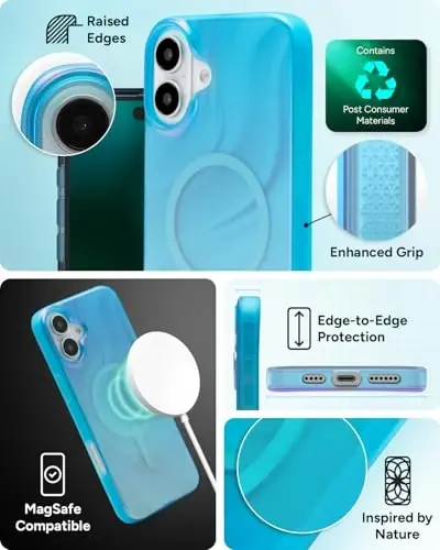 ZAGG Milan Snap Case for iPhone 16 Plus - Rang o'zgartiruvchi qoplama, MagSafe va simsiz quvvatlashga mos, 4m balandlikdan tushishdan himoya, Graphene bilan mustahkamlangan, ekologik toza, Deep Aurora - 5