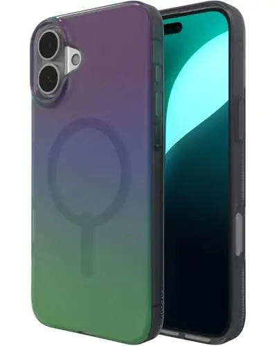 ZAGG Milan Snap Case for iPhone 16 Plus - Rangini o'zgartiruvchi qoplama, MagSafe & Wireless zaryadlashga mos, 4m balandlikdan tushishdan himoya, Graphene bilan mustahkamlangan, Ekologik toza, Raven Feather - 1