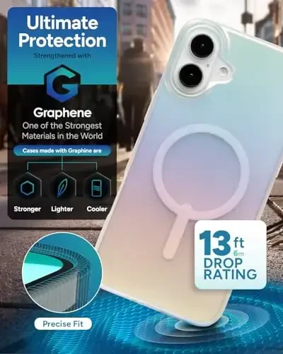 ZAGG Milan Snap Case for iPhone 16 Pro - Color Changing Finish, MagSafe & Wireless Charging Compatible, 13ft Drop Protection, Graphene Reinforced, Eco-Friendly, Matte Iridescent - 4