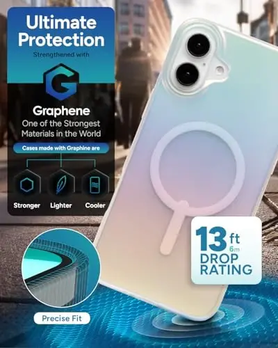 ZAGG Milan Snap Case for iPhone 16 Pro - Color Changing Finish, MagSafe & Wireless Charging Compatible, 13ft Drop Protection, Graphene Reinforced, Eco-Friendly, Matte Iridescent - 4