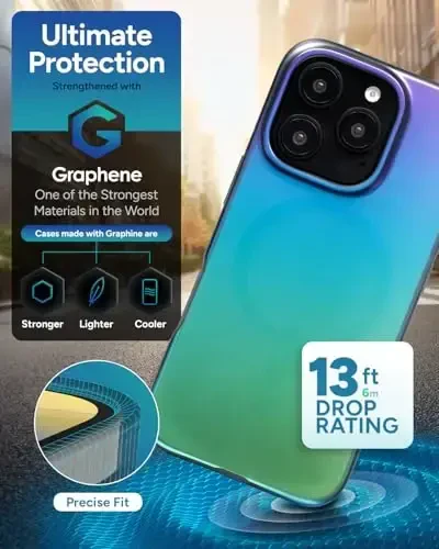 ZAGG Milan Snap Case for iPhone 16 Pro - Color Changing Finish, MagSafe & Wireless Charging Compatible, 13ft Drop Protection, Graphene Reinforced, Eco-Friendly, Raven Feather - 4