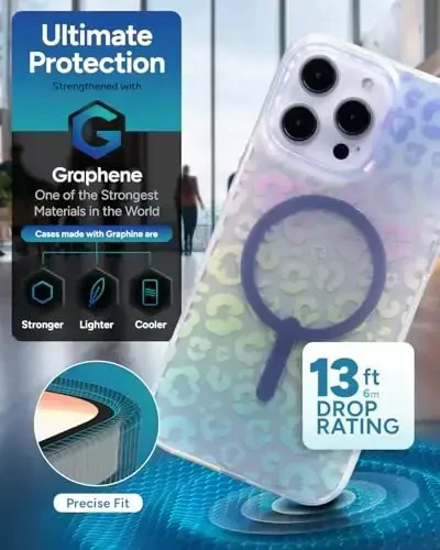 ZAGG Milan Snap Case for iPhone 16 Pro Max - Color Changing Finish, MagSafe & Wireless Charging Compatible, 13ft Drop Protection, Graphene Reinforced, Eco-Friendly, Glossy Iridescent Leopard - 4