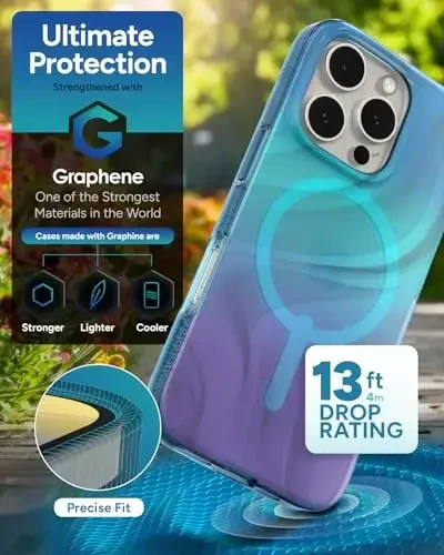 ZAGG Milan Snap Case for iPhone 16 Pro - Rang o'zgartiruvchi qoplama, MagSafe & Wireless zaryadlashga mos, 4m balandlikdan tushishdan himoya, Grafen bilan mustahkamlangan, Ekologik toza, To'q Aurora - 4