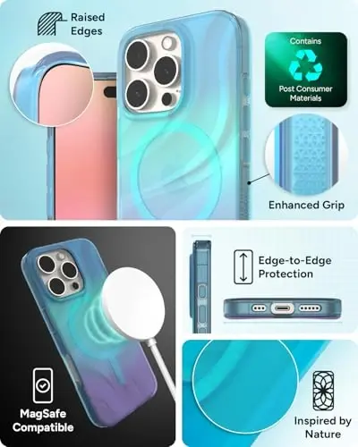 ZAGG Milan Snap Case for iPhone 16 Pro - Rang o'zgartiruvchi qoplama, MagSafe & Wireless zaryadlashga mos, 4m balandlikdan tushishdan himoya, Grafen bilan mustahkamlangan, Ekologik toza, To'q Aurora - 5