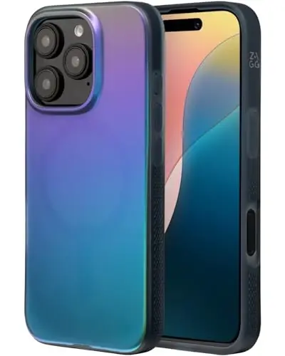 ZAGG Milan Snap Case for iPhone 16 Pro - Rangi o'zgaruvchan qoplama, MagSafe va simsiz zaryadlashga mos, 4 metrgacha tushishdan himoya, Graphene bilan mustahkamlangan, ekologik toza, Raven Feather - 1