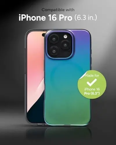 ZAGG Milan Snap Case for iPhone 16 Pro - Rangi o'zgaruvchan qoplama, MagSafe va simsiz zaryadlashga mos, 4 metrgacha tushishdan himoya, Graphene bilan mustahkamlangan, ekologik toza, Raven Feather - ZAGG (1)