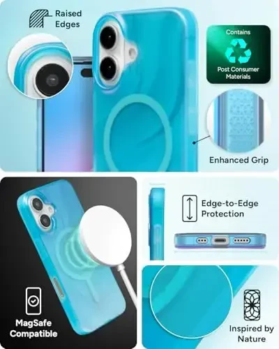 ZAGG Milan Snap Case for iPhone 16 - Rang o'zgartiruvchi qoplama, MagSafe & Wireless zaryadlashga mos, 4m gacha tushishdan himoya, Graphene bilan kuchaytirilgan, ekologik toza, Deep Aurora - 5