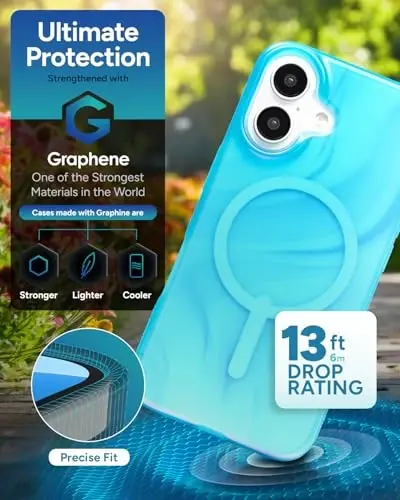 ZAGG Milan Snap Case for iPhone 16 - Rang o'zgartiruvchi qoplama, MagSafe & Wireless zaryadlashga mos, 4m gacha tushishdan himoya, Graphene bilan kuchaytirilgan, ekologik toza, Deep Aurora - 4