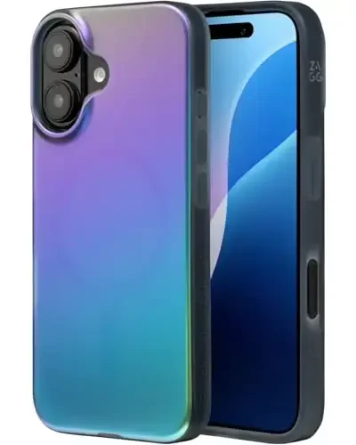 ZAGG Milan Snap Case for iPhone 16 - Rangi o'zgaruvchan qoplamali, MagSafe va simsiz zaryadlashga mos, 4 metrgacha tushishdan himoya, grafen bilan mustahkamlangan, ekologik toza, Raven Feather - ZAGG