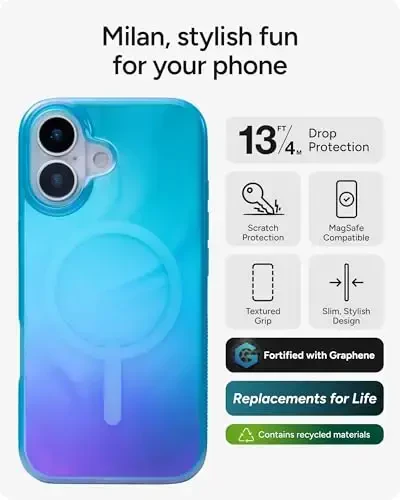 ZAGG Milan Snap Case for iPhone 17 - Deep Aurora, Graphene Strengthened Phone Case with Drop Protection (13ft/4m), Textured Edges & Sparkle Design, MagSafe Charging Compatible - 2