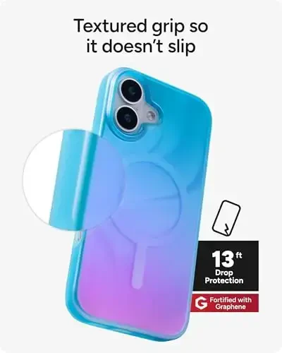 ZAGG Milan Snap Case for iPhone 17 - Deep Aurora, Graphene Strengthened Phone Case with Drop Protection (13ft/4m), Textured Edges & Sparkle Design, MagSafe Charging Compatible - 5