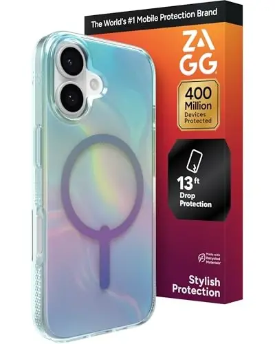 ZAGG Milan Snap Case for iPhone 17 - Iridescent Bubble, Graphene Strengthened Phone Case with Drop Protection (13ft/4m), Textured Edges & Sparkle Design, MagSafe Charging Compatible 