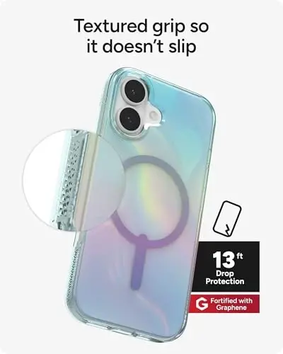 ZAGG Milan Snap Case for iPhone 17 - Iridescent Bubble, Graphene Strengthened Phone Case with Drop Protection (13ft/4m), Textured Edges & Sparkle Design, MagSafe Charging Compatible - 5
