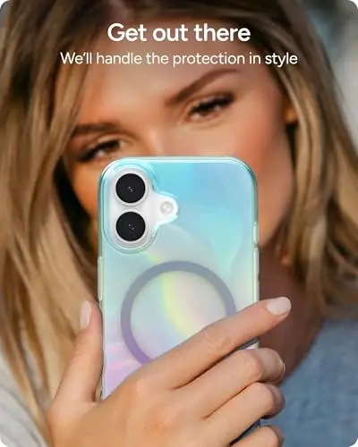ZAGG Milan Snap Case for iPhone 17 - Iridescent Bubble, Graphene Strengthened Phone Case with Drop Protection (13ft/4m), Textured Edges & Sparkle Design, MagSafe Charging Compatible - 6