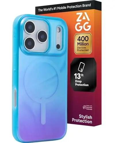 ZAGG Milan Snap Case for iPhone 17 Pro - Deep Aurora, Graphene Strengthened Phone Case with Drop Protection (13ft/4m), Textured Edges & Sparkle Design, MagSafe Charging Compatible - ZAGG