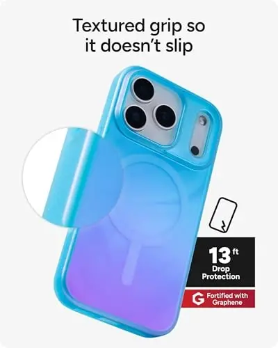 ZAGG Milan Snap Case for iPhone 17 Pro - Deep Aurora, Graphene Strengthened Phone Case with Drop Protection (13ft/4m), Textured Edges & Sparkle Design, MagSafe Charging Compatible - 5