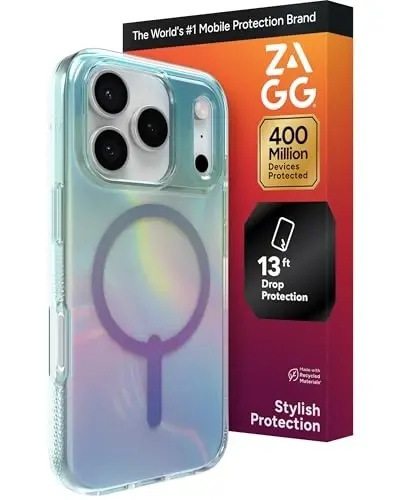 ZAGG Milan Snap Case for iPhone 17 Pro - Iridescent Bubble, Graphene Strengthened Phone Case with Drop Protection (13ft/4m), Textured Edges & Sparkle Design, MagSafe Charging Compatible 