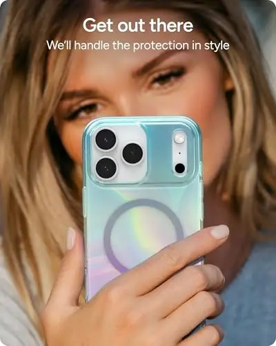 ZAGG Milan Snap Case for iPhone 17 Pro - Iridescent Bubble, Graphene Strengthened Phone Case with Drop Protection (13ft/4m), Textured Edges & Sparkle Design, MagSafe Charging Compatible - 6