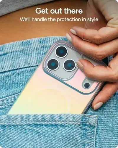 ZAGG Milan Snap Case for iPhone 17 Pro - Iridescent, Graphene Strengthened Phone Case with Drop Protection (13ft/4m), Textured Edges & Sparkle Design, MagSafe Charging Compatible - 6