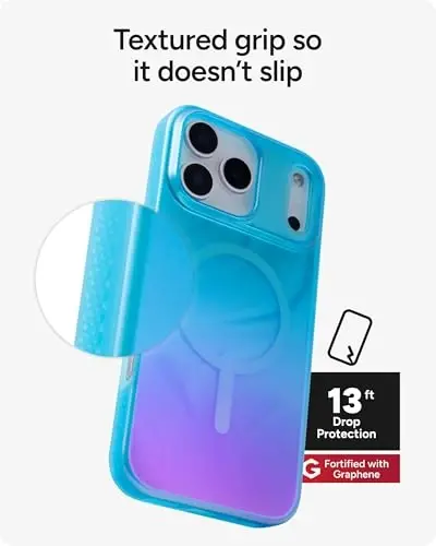 ZAGG Milan Snap Case for iPhone 17 Pro Max - Deep Aurora, Graphene Strengthened Phone Case with Drop Protection (13ft/4m), Textured Edges & Sparkle Design, MagSafe Charging Compatible - 5