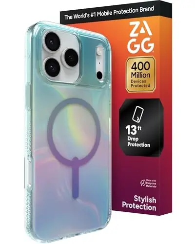 ZAGG Milan Snap Case for iPhone 17 Pro Max - Iridescent Bubble, Graphene Strengthened Phone Case with Drop Protection (13ft/4m), Textured Edges & Sparkle Design, MagSafe Charging Compatible 