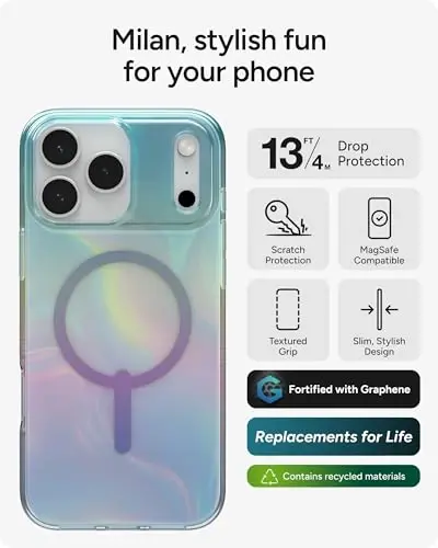 ZAGG Milan Snap Case for iPhone 17 Pro Max - Iridescent Bubble, Graphene Strengthened Phone Case with Drop Protection (13ft/4m), Textured Edges & Sparkle Design, MagSafe Charging Compatible - 2