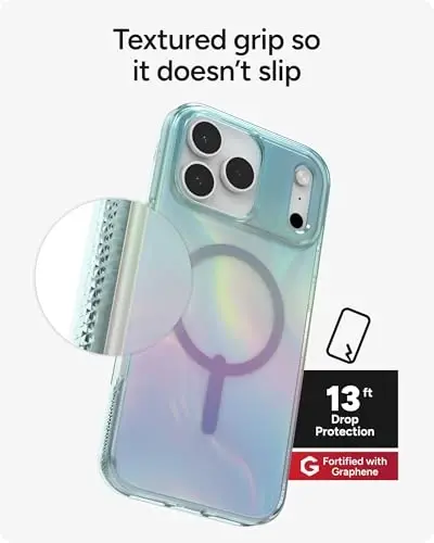 ZAGG Milan Snap Case for iPhone 17 Pro Max - Iridescent Bubble, Graphene Strengthened Phone Case with Drop Protection (13ft/4m), Textured Edges & Sparkle Design, MagSafe Charging Compatible - 5
