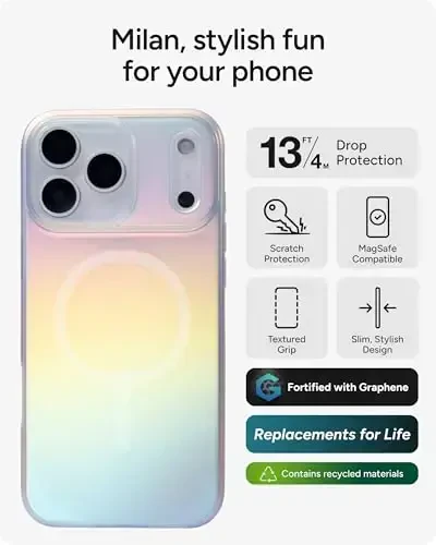 ZAGG Milan Snap Case for iPhone 17 Pro Max - Iridescent, Graphene Strengthened Phone Case with Drop Protection (13ft/4m), Textured Edges & Sparkle Design, MagSafe Charging Compatible - 2