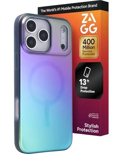 ZAGG Milan Snap Case for iPhone 17 Pro Max - Raven Feather, Graphene Strengthened Phone Case with Drop Protection (13ft/4m), Textured Edges & Sparkle Design, MagSafe Charging Compatible 