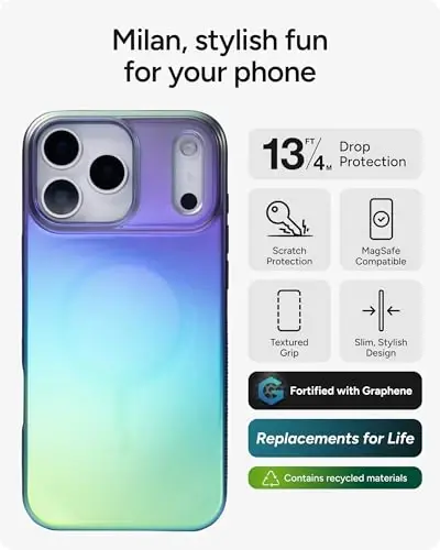 ZAGG Milan Snap Case for iPhone 17 Pro Max - Raven Feather, Graphene Strengthened Phone Case with Drop Protection (13ft/4m), Textured Edges & Sparkle Design, MagSafe Charging Compatible - 2