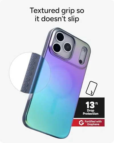 ZAGG Milan Snap Case for iPhone 17 Pro Max - Raven Feather, Graphene Strengthened Phone Case with Drop Protection (13ft/4m), Textured Edges & Sparkle Design, MagSafe Charging Compatible - 5