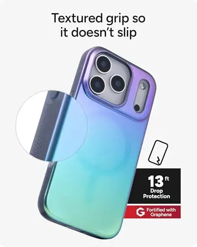 ZAGG Milan Snap Case for iPhone 17 Pro - Raven Feather, Graphene Güçlendirilmiş Telefon Kılıfı, Düşme Korumalı (13ft/4m), Dokulu Kenarlar ve Işıltılı Tasarım, MagSafe Şarj Uyumlu - 5