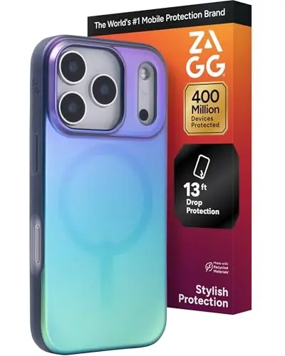 ZAGG Milan Snap Case for iPhone 17 Pro - Raven Feather, Graphene Strengthened Phone Case with Drop Protection (13ft/4m), Textured Edges & Sparkle Design, MagSafe Charging Compatible - 1