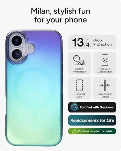 ZAGG Milan Snap Case for iPhone 17 - Raven Feather, Graphene Strengthened Phone Case with Drop Protection (13ft/4m), Textured Edges & Sparkle Design, MagSafe Charging Compatible - 2