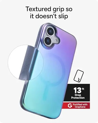 ZAGG Milan Snap Case for iPhone 17 - Raven Feather, Graphene Strengthened Phone Case with Drop Protection (13ft/4m), Textured Edges & Sparkle Design, MagSafe Charging Compatible - 5