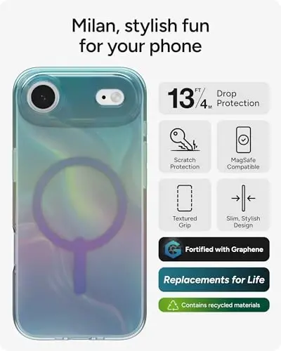 ZAGG Milan Snap Case for iPhone Air - Iridescent Bubble, Graphene Strengthened Phone Case with Drop Protection (13ft/4m), Textured Edges & Sparkle Design, MagSafe Charging Compatible - 2