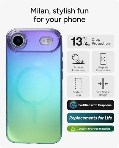 ZAGG Milan Snap Case for iPhone Air - Raven Feather, Graphene Strengthened Phone Case with Drop Protection (13ft/4m), Textured Edges & Sparkle Design, MagSafe Charging Compatible - 2