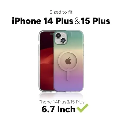 ZAGG Milan Snap iPhone 15 Plus/ 14 Plus Case - Drop Protection (13ft/4m), Durable Graphene, Scratch-Resistant, Wireless Charging MagSafe Case, Iridescent - 3