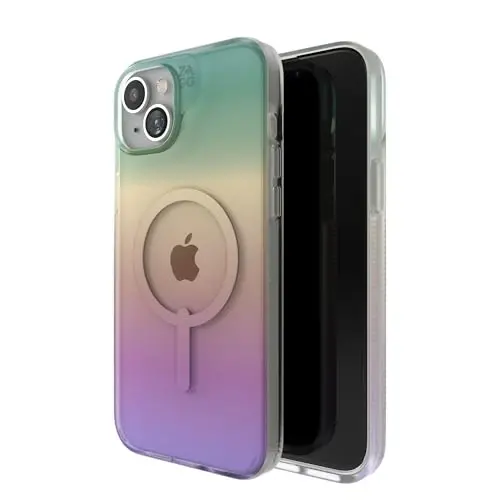 ZAGG Milan Snap iPhone 15 Plus/ 14 Plus Case - Drop Protection (13ft/4m), Durable Graphene, Scratch-Resistant, Wireless Charging MagSafe Case, Iridescent 