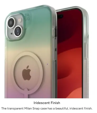 ZAGG Milan Snap iPhone 15 Plus Kılıfı - iPhone MagSafe Kılıfı, Düşme Korumalı (13ft/4m), Dayanıklı Grafen, Sararmaz va Çizilmeye Karşı Dayanıklı, Kablosuz Şarj MagSafe Kılıfı Iridescent - 3
