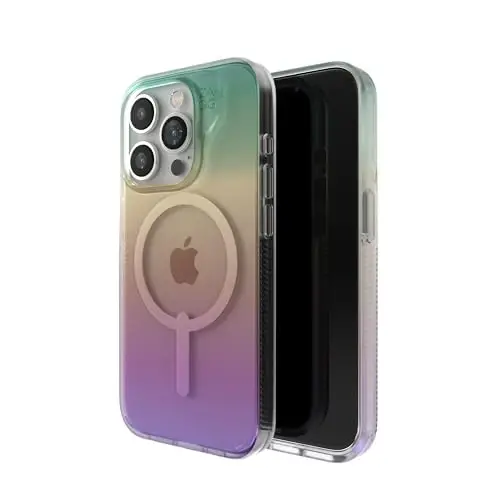 ZAGG Milan Snap iPhone 15 Pro Case - Drop Protection (13ft/4m), Durable Graphene, Scratch-Resistant, Wireless Charging MagSafe Case, Iridescent - 1