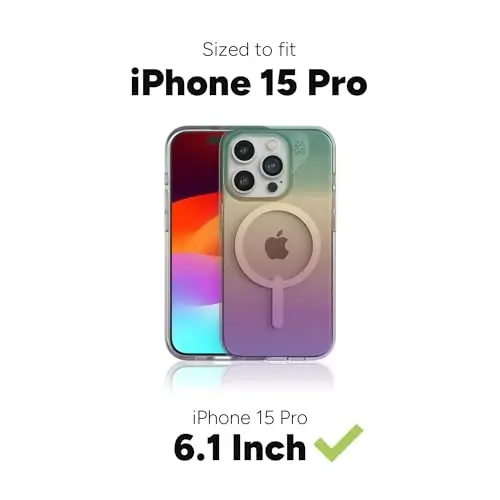 ZAGG Milan Snap iPhone 15 Pro Case - Drop Protection (13ft/4m), Durable Graphene, Scratch-Resistant, Wireless Charging MagSafe Case, Iridescent - 3